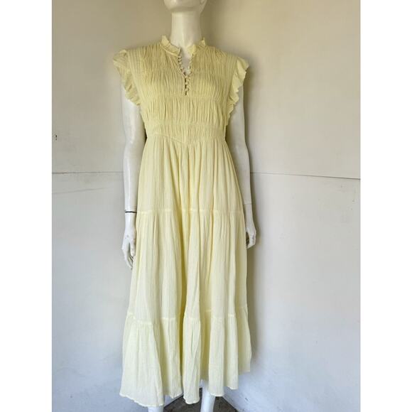 Ba&sh Maxi "lady" Dress Pale Yellow Smocked sz 2 US size M - Picture 1 of 8